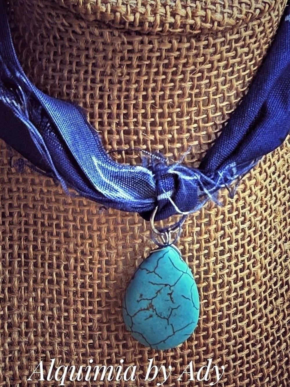 Alquimia by Ady Turquoise Pendant Scarf Necklace in Blue & Turquoise Like New
